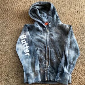 Butter Grey Tie Dye Zip up Hoodie w Sparkle Heart